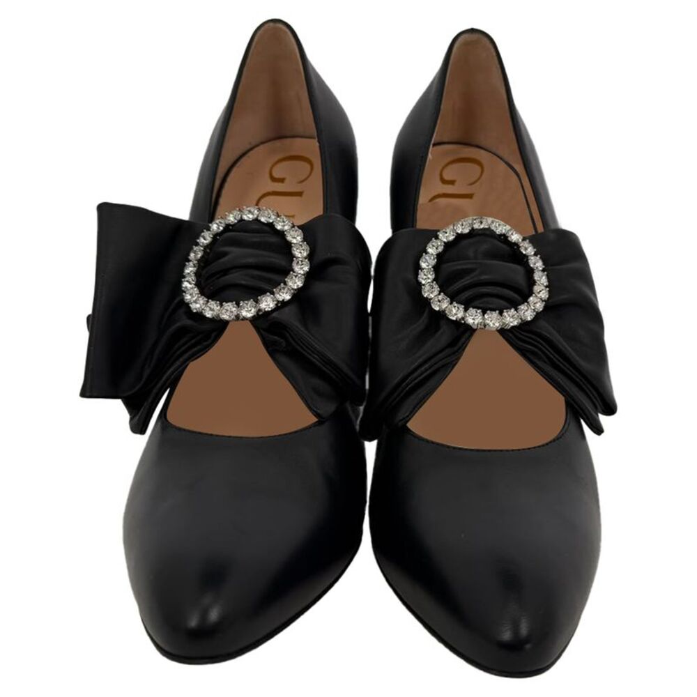 Gucci Bow-Detail Crystal-Embellished Elaisa Pumps in Black Leather